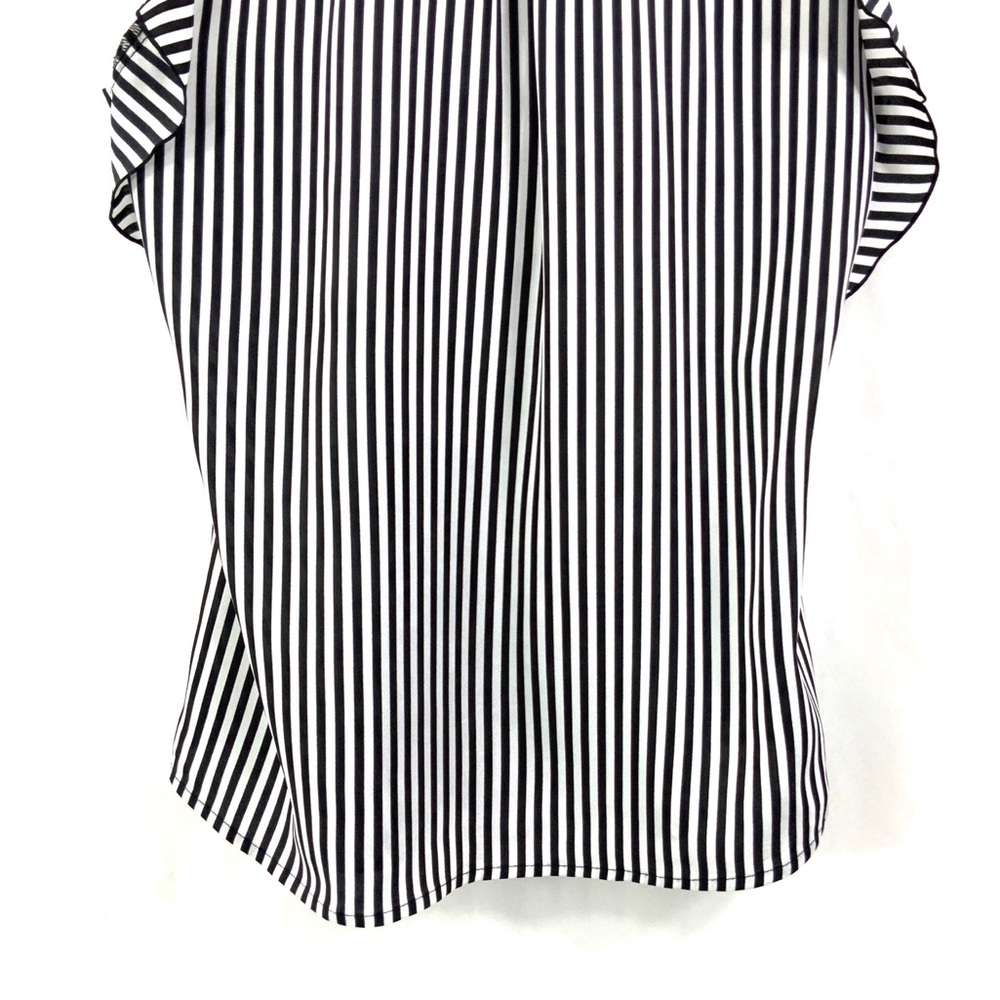 KARL LAGERFELD Paris Sleeveless Black White Vertical Striped Tank Top Ruffle M18 - Picture 6 of 8